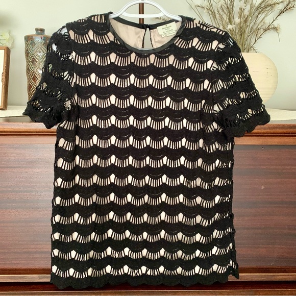 Kate Spade Black Scalloped Crochet Blouse, size 2 - Picture 2 of 8